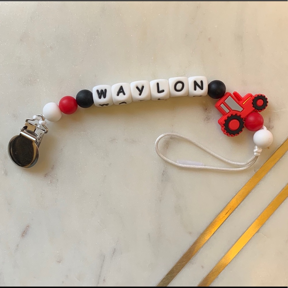 Personalized Pacifier Clip RED TRACTOR
